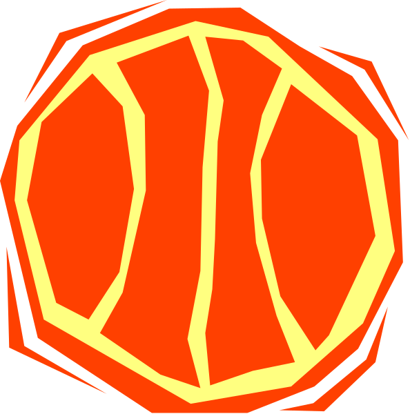 The image shows a red basketball with white lines forming an abstract shape to its right side.
