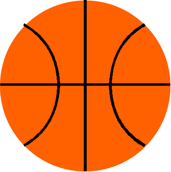 The image shows a stylized graphic of an orange basketball with white lines forming its shape within two concentric circles that resemble eyes on either side.