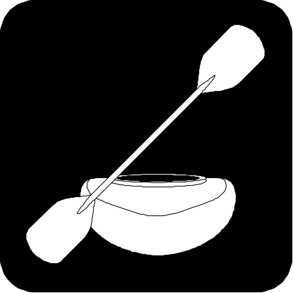 The black and white illustration shows a paddle with an arrow on it next to two oars resting inside what appears to be a canoe-shaped container.