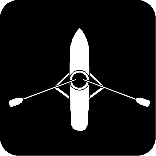 The black and white logo features a stylized depiction of an oar with two blades crossed over each other in front of what appears to be a paddle wheel on either side at the bottom center, suggesting watercraft propulsion; above this is a simple representation of a boat or canoe.
