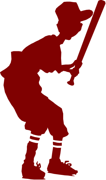 The image shows a red silhouette of an adult baseball player holding a bat on top of another figure that appears to be smaller in size, possibly representing a child playing with them.