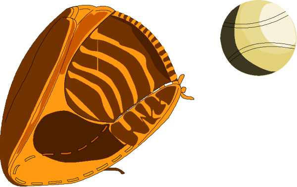 The image shows a baseball glove on top of an open book with pages that resemble sports equipment like gloves and balls; there is also a small cricket ball in front of these items.