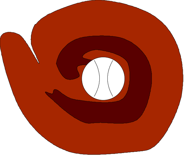 The image shows a red baseball with white stitching inside an oval shape that is outlined by two black lines forming a circle around it.