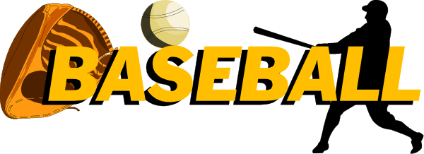 The image shows a logo with text that reads "BASEBALL" at the top of an orange banner against a white background; below this is another line of smaller black font reading "Baseball."