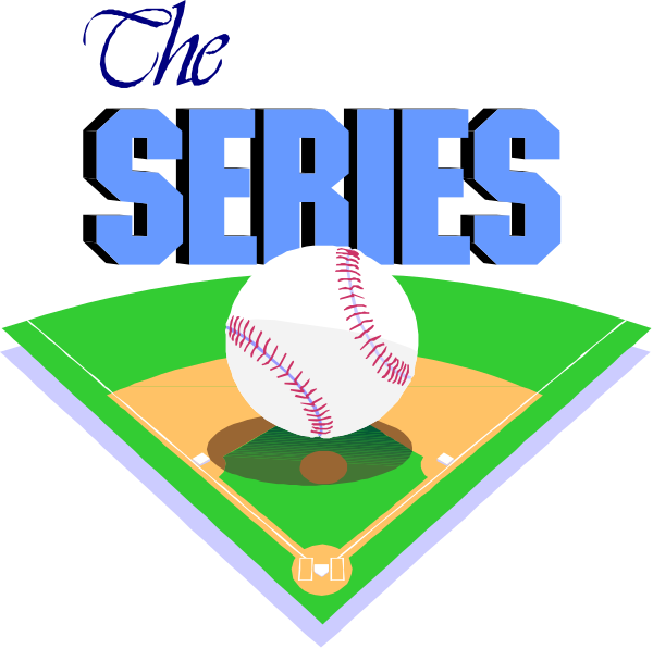 The image shows a baseball with text above it that reads "THE SERIES" on top of an illustrated field representing home plate in front of what appears to be a stadium background.