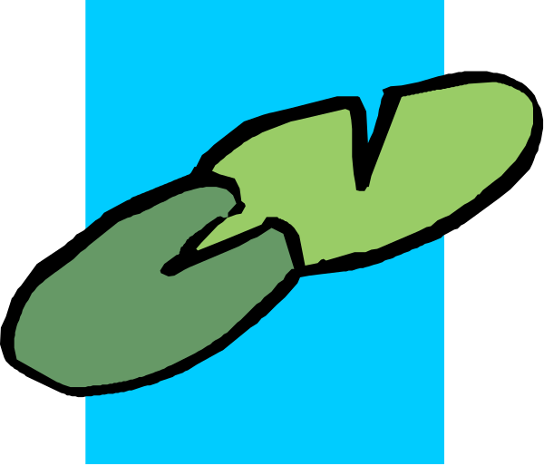 The image shows a blue background with two green shapes that resemble leaves on top of each other against an abstract black shape in front of them; there is no text present within this small clip-art image.