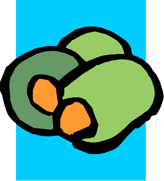 The image shows a cartoon of two carrots with green tops on top of each other against a blue background.