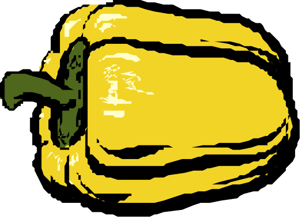 The image shows a cartoon of two peppers with green stems; on top is an unripe yellow pepper that looks like it's growing from one end to another in front of them.
