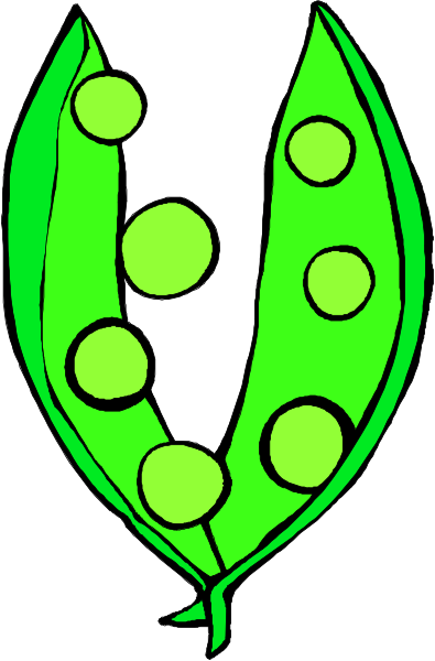 The image shows a graphic of pea pods with peas inside them against a white background.