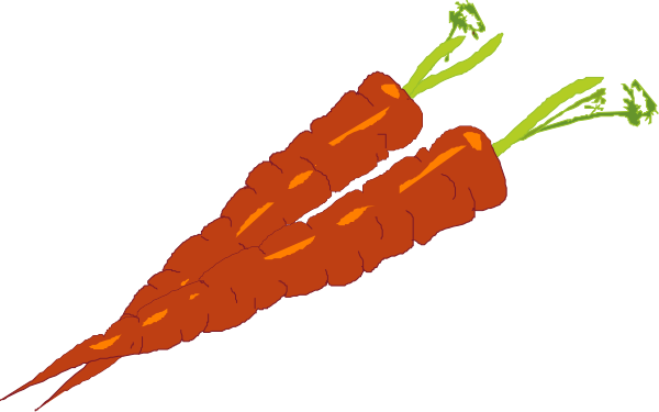 The image shows a cartoon of carrots with green tops flying through space against a black background.