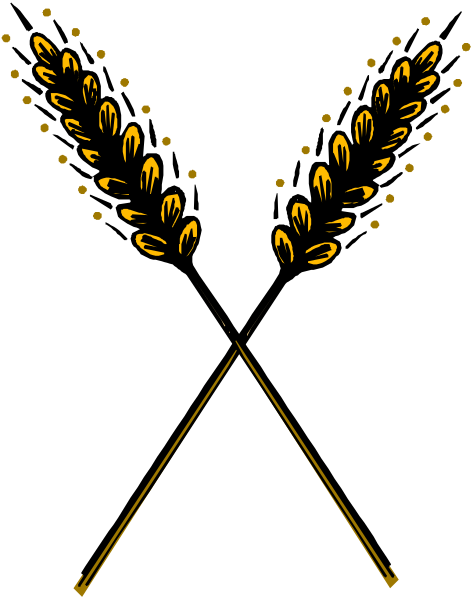 The image shows a black background with two crossed swords on either side of an emblem featuring golden laurel leaves atop each other in between them; there is also what appears to be a small crown above one sword and three stars below it, all rendered as simple line drawings without shading or color.