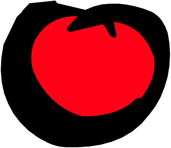 The image shows a red apple with black lines forming its shape against a dark background.