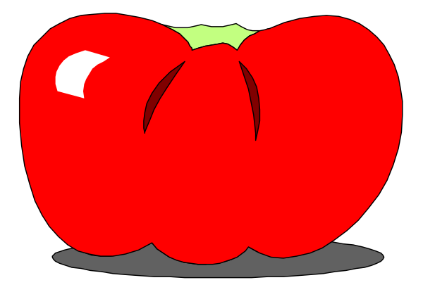 The image shows a cartoon of two red bell peppers with green stems on top against a black background.