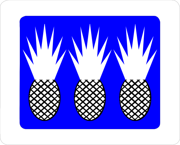 The image shows a blue pineapple icon with four smaller pineapples around it on what appears to be an electronic device screen displaying various icons for different functions of software or applications. There is also another small clip-art graphic in white and black, which seems unrelated but includes three stylized paw prints at the bottom right corner. The overall style suggests a user interface with graphical elements representing features within that system.