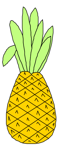 The image shows a pineapple with green leaves on top of it against a white background.
