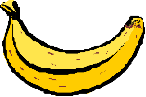 The picture shows a bunch of bananas with two visible pieces missing from them against an unseen background.