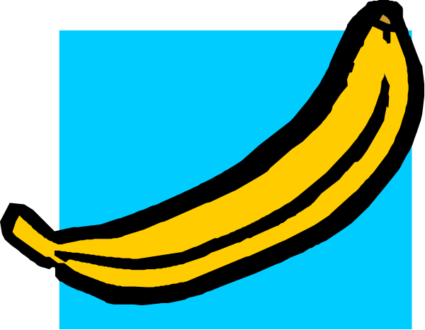 The image shows a cartoon banana with an arrow pointing to it against a blue background on what appears to be a computer screen displaying this clip-art graphic.