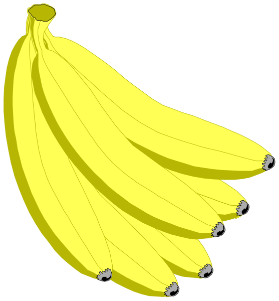 The image shows a bunch of ripe bananas hanging from their stems against a black background with no additional context provided about any other elements in the scene.