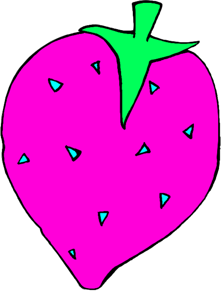 The image shows a pink strawberry with green leaves on top of it against a white background.