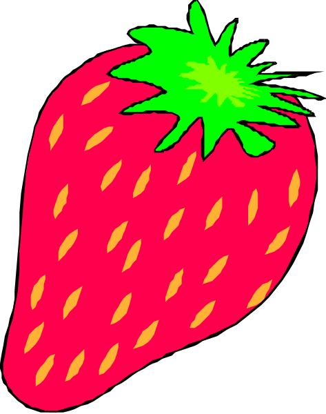 The image shows a strawberry with green leaves on top of it against a black background.