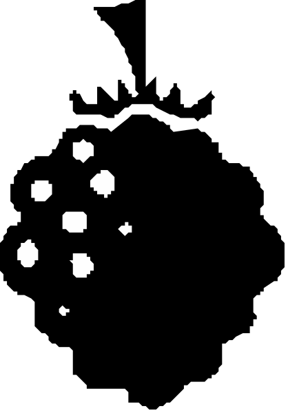 The image shows a black background with white dots of varying sizes scattered across it from left to right.