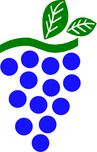 The image shows a stylized graphic of grapes with leaves on top inside what appears to be an oval shape resembling a bunch of fruit in front of two vertical lines that could represent vines, set against a dark background and bordered by lighter shades at both ends.