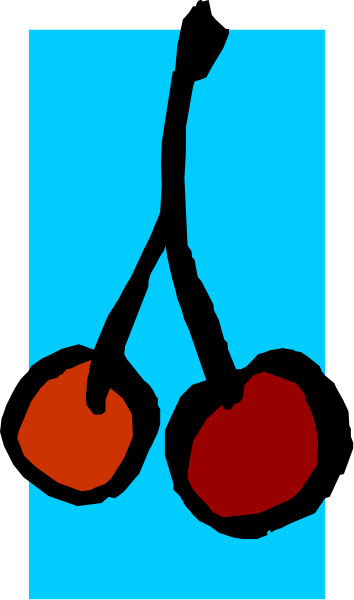 The image shows a cartoon of cherry cherries hanging from hooks against a blue background with no other discernible details visible in this small clip-art format.