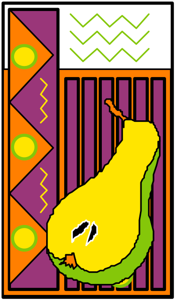 The image shows a cartoon of an anthropomorphic pepper character lying on its back with arms outstretched as if it's relaxing in front of what appears to be a purple wall adorned with orange and yellow patterns, possibly representing sun rays or flowers.