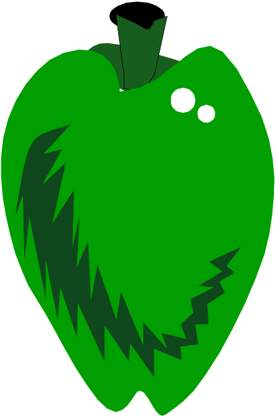 The image shows a green pepper with an abstract design on it that resembles a face.