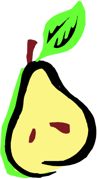 The image shows a cartoon of an apple with leaves on top against a black background.