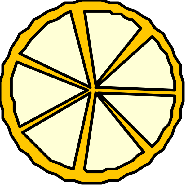 The image shows a slice of lemon with its peel still on it placed next to two slices that have been cut into triangles.