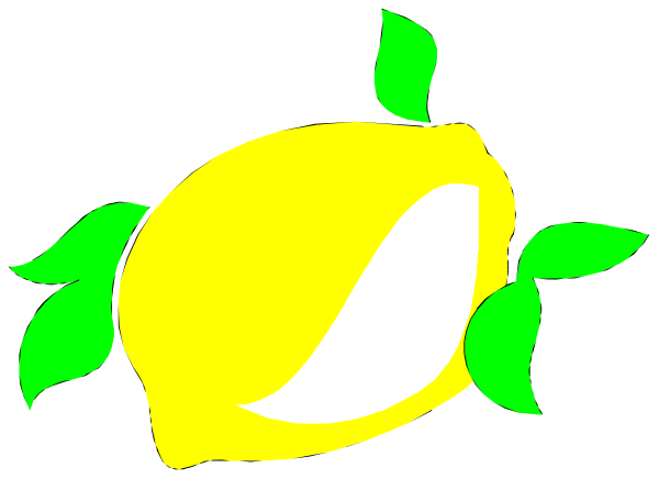 The image shows a cartoon lemon with green leaves on it against a black background.