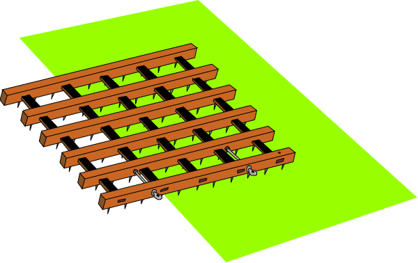 The image shows a simple line drawing of an assembly with multiple wooden planks arranged horizontally on top of each other in rows against what appears to be a green background that could represent grass or another surface.