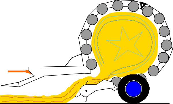 The image shows a cartoon of an alien with blue eyes flying through space on top of what appears to be a yellow planetoid.