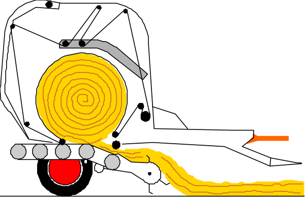The image shows a cartoon of an object with wheels that has been altered to look like it's rolling downhill on its side; there is no text present in this clip-art illustration.