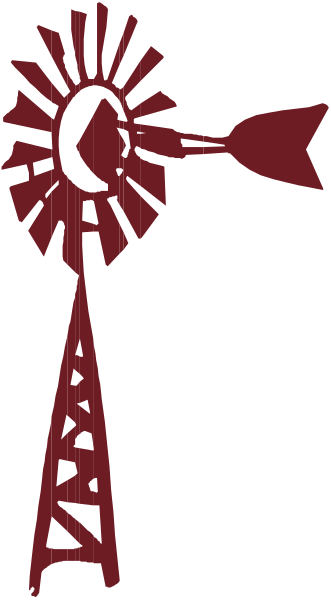 The image features a red silhouette of an old windmill with blades against a black background on top half; below it is a white watermark-like text that reads "WINDMILL" in capital letters, and there's no other content or objects present within the frame.
