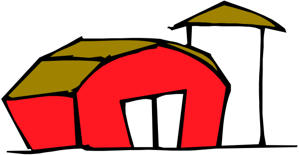 The image shows a cartoon of two houses with red roofs next to each other on what appears to be an overcast day under dark skies.