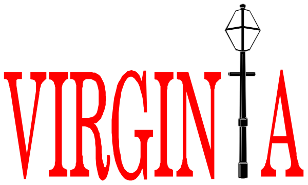 The image shows a black banner with white text that reads "VIRGINIA" at its center.