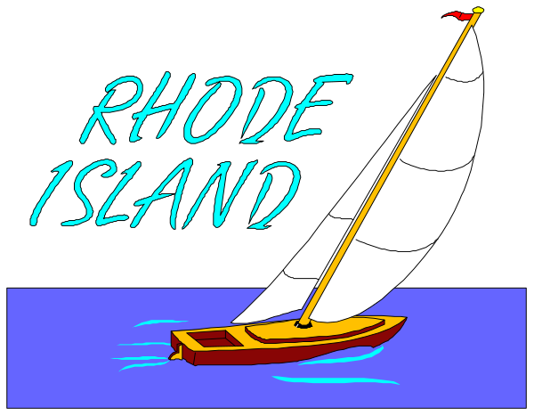 The image shows a cartoon of an island with text that reads "Rhode Island" on it, featuring a sailboat in front of the word "island."