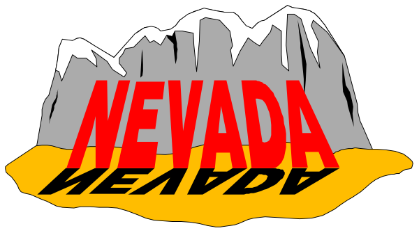 The image shows a stylized graphic of Nevada with text that reads "NEVADA" atop it, set against an illustration resembling mountains in red hues on top left corner; below this is another line of text reading "HEADS UP," and beneath the word "Nevada", there's additional smaller print stating "READY." The overall style appears to be a digital graphic with bold outlines.