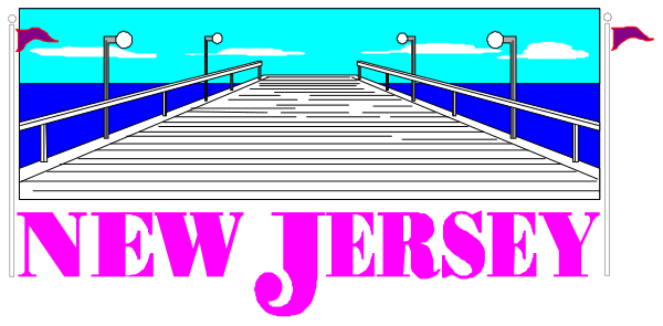 The image shows a pixelated representation of an iconic New Jersey landmark with text that reads "NEW JERSEY" at its center.