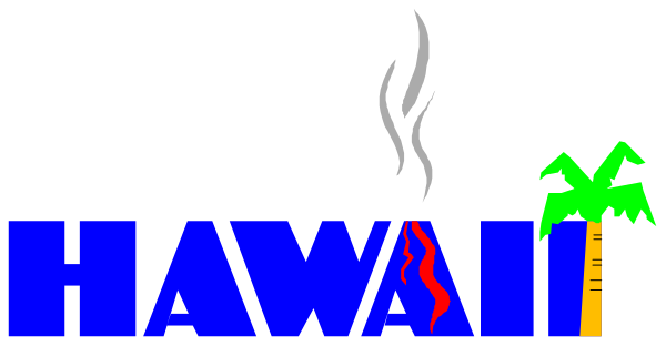 The image shows a graphic with text that reads "HAWAII" at the top right corner against an ocean background on which there is smoke rising from what appears to be a cigarette lighter in front of palm trees, suggesting it's set over water and possibly represents Hawaii due to its tropical imagery.