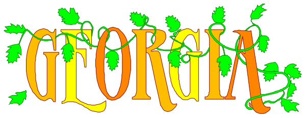 The image shows a graphic with text that reads "GEORGIA" at its center, surrounded by decorative elements resembling leaves in shades of green on either side.