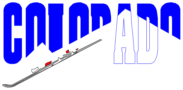 The image shows a graphic with text that reads "COLORADO" prominently at the top center of an oval shape in blue letters against white background. Below this word is another smaller rectangle containing more words, which appear to be part of a logo or emblem for Colorado; however, they are not fully legible due to their small size and resolution. The overall style suggests it could represent a state flag or symbol related to the State of Colorado in the United States.