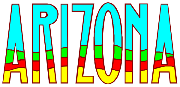 The image shows a stylized representation of Arizona with text that reads "Arizona" at its center.