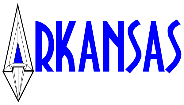 The logo of Arkansas with a blue background featuring white text that reads "ARKANSAS".