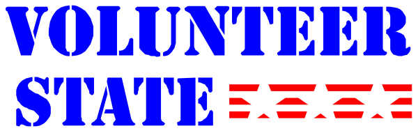 The image shows a graphic with text that reads "VOLUNTEER STATE" at top of an American flag design on what appears to be a banner-like background.