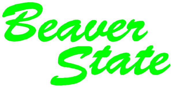The image shows a text banner with green neon lettering that reads "BEAVER STATE" against a black background at top of an illustration depicting what appears to be a stylized maple leaf, which is commonly associated with Canada's flag and the province of Quebec.
