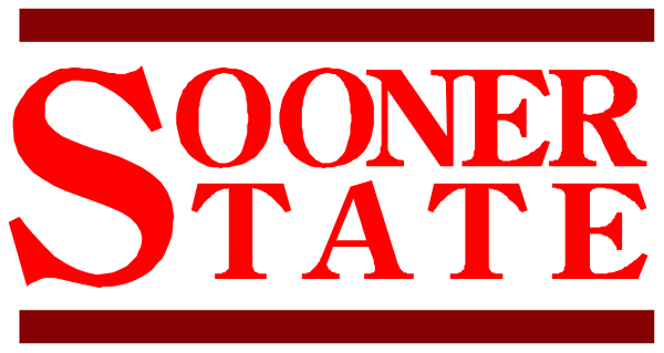 The image shows a logo with text that reads "SOUTHERN STATE" above an emblem resembling a shield in red on top of two crossed swords pointing downwards; below this is another line of smaller, capitalized letters spelling out "OKLAHOMA."