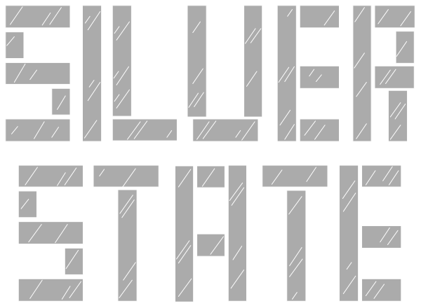 The image shows a pixelated text graphic with the words "Silver State" written on it against a dark background.